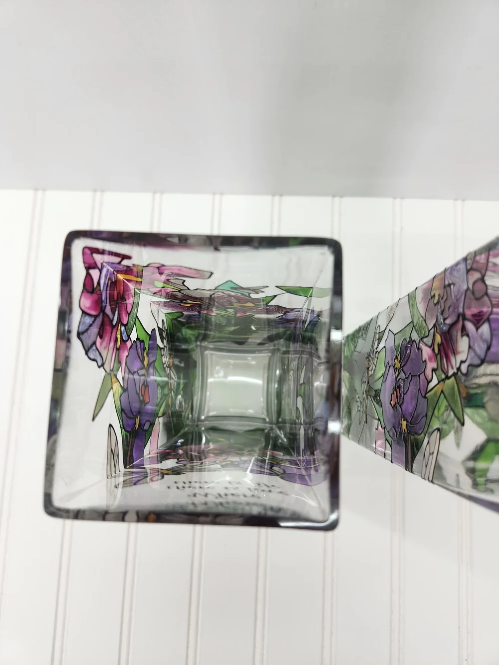 Vintage Joan Baker Designs Set of 2 Hand-Painted Stained Glass Vases